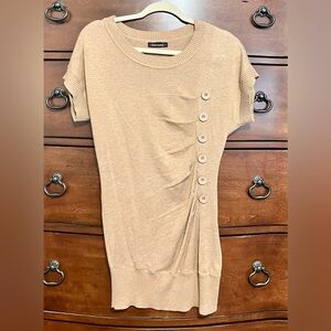 Heart Soul Tan Button-Detail Short Sleeve Sweater